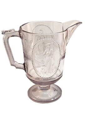 Antique Clear Glass Pitcher Victorian Style Greek Mythology Embossed